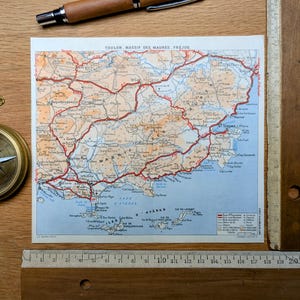 Imprimée en 1953, carte des alentours de Toulon, Vintage Authentique (cadre non inclus )