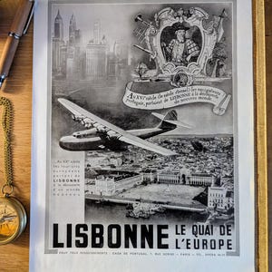 Imprimée en 1939, annonce voyage Lisbonne, Vintage Authentique (cadre non inclus)