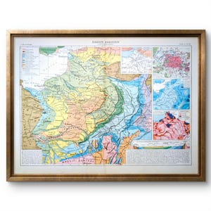 Printed in 1936, Geology of the Paris Basin, Authentic Vintage (frame not included)