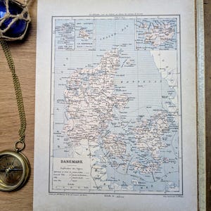 Imprimée fin XIXème, Carte du Danemark. Original Vintage Authentique