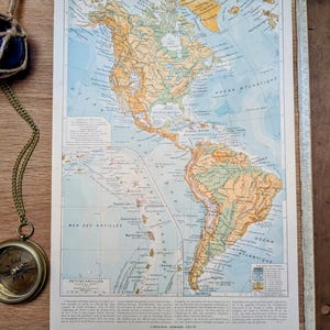 Imprimée en 1909, Les Amériques. Carte Originale Vintage et Authentique )