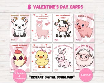 Farm Animal Valentines, Daycare Valentines for Toddlers, Preschool Valentine Cards, Kids Class Valentine Exchange, Funny Valentine