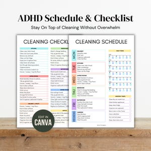 Horario de limpieza imprimible para personas con TDAH, lista de verificación de limpieza habitación por habitación, planificador de rutina de limpieza para personas con TDAH, tabla de tareas para ejecutivos con disfunción