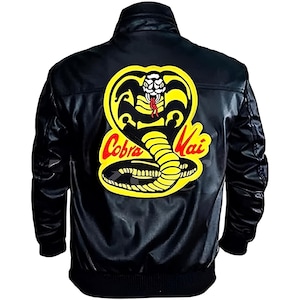 Veste Karate Kid Cobra Kai en cuir de mouton pur homme | Noir | Toutes les tailles | Livraison gratuite |