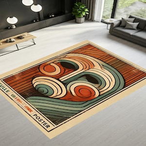 Abstract Face Retro Rug: Mid-Century Modern Art, Non-Slip