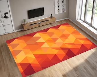 Geometric Rug: Modern Boho Triangle Pattern, Warm Orange & Red