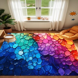 Colorful Abstract Rug: Non-Slip Microfiber Polyester