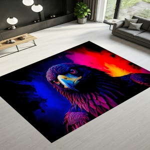 Neon Eagle Rug: Abstract Bird Pattern, Modern Colorful Decor
