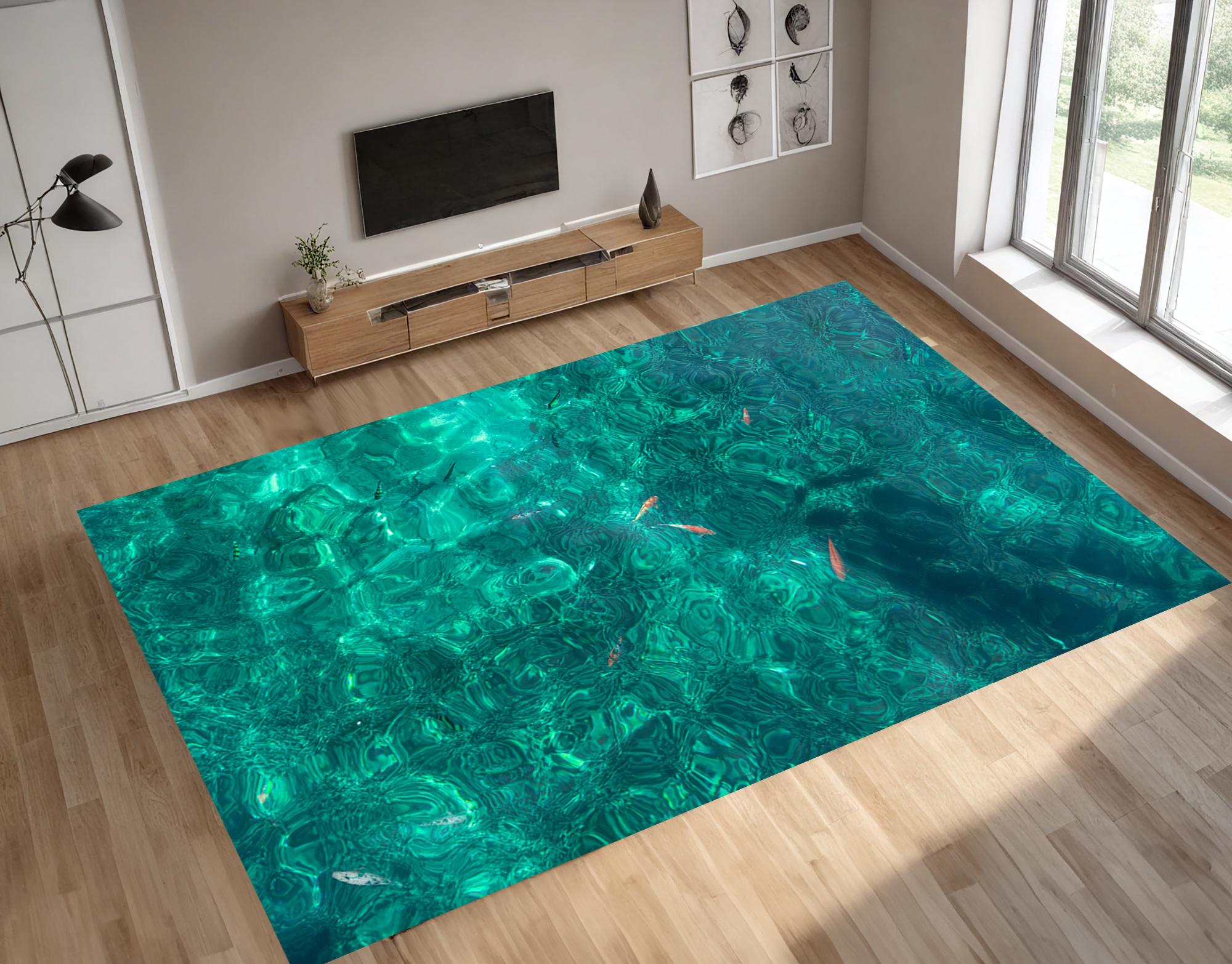 Turquoise Sea Rug: Modern Ocean Water Pattern, Indoor/Outdoor