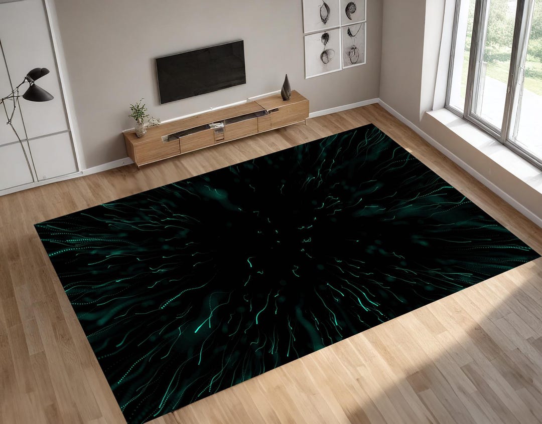 3D Printed Rug, Neon Green Rug, Black Rug, Modern Rug, Home Decor ...