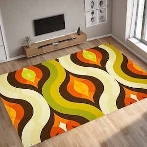 70er Teppich, 70er Teppich, Vintage, Mid-Century Modern, Musterteppich, Wohnzimmerteppich, Musterteppich