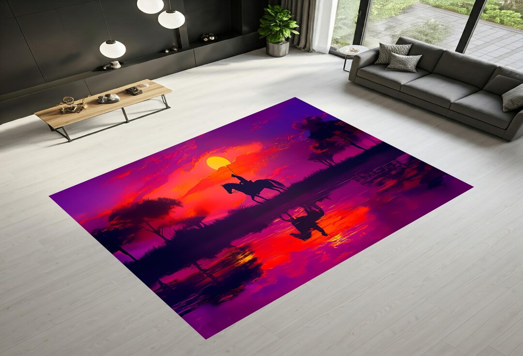 Horse Rug, Sunset Rug, Horse Silhouette Rug, Nature Themed Rug, Modern ...