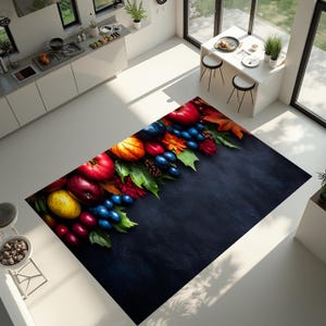 Autumn Fruit Patterned Kitchen Rug: Non-Slip Colorful Accent