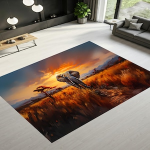 African Savannah Rug, Elephant Patterned Rug, Nature Themed Rug, Safari Rug, Sunset Rug, Living Room Rug, Bedroom Rug, Modern Rug, Stylish