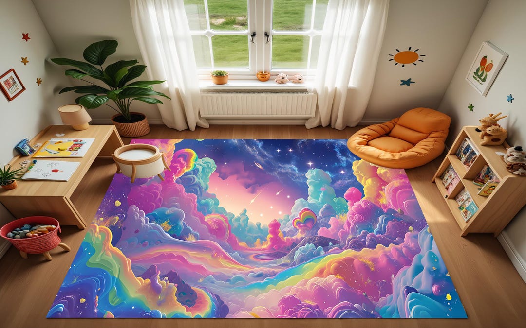 Rainbow Rug, Sky Themed Rug, Star Rug, Colorful Patterned Rug, Modern ...