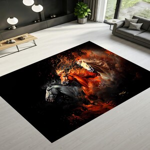 Horse Rug, Modern Rug, Fire Effect Rug, Living Room Rug, Special Design Rug, Decorative Rug, Bedroom Rug, Trendy Rug, Horse Patterned Rug