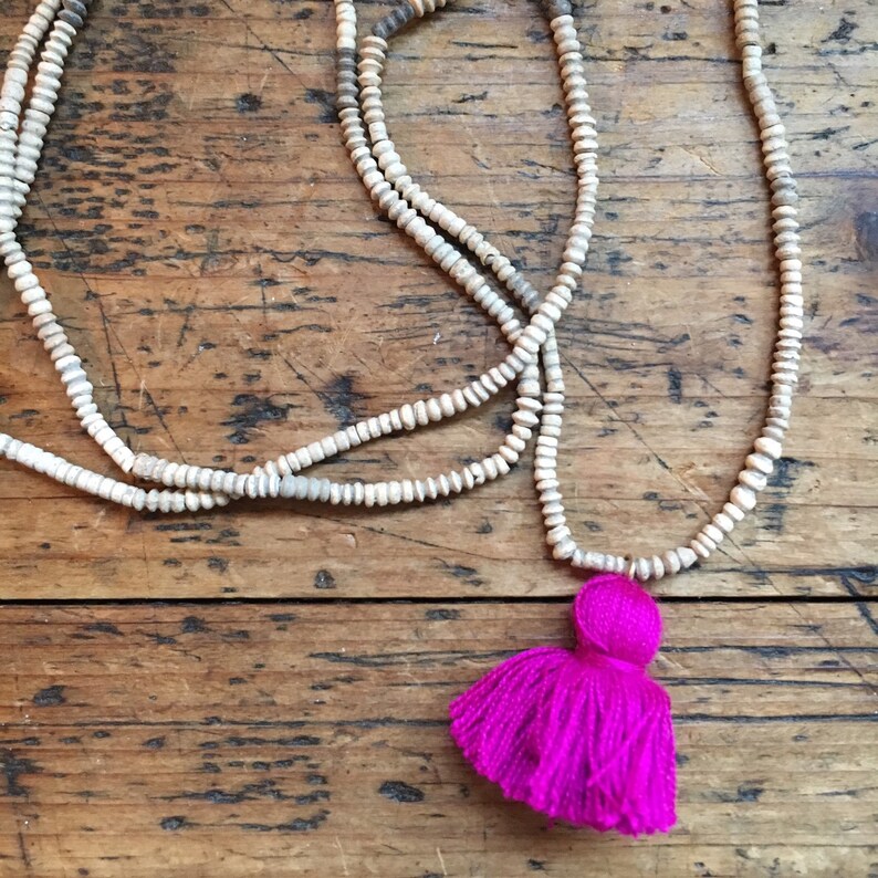 BLUE TASSLE BEADED Neckace. Blue tassel in African Mali beads. Etsy