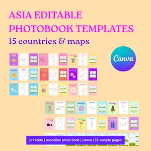 15 Travel Photo Book Templates, Travel Print Photo Book Covers Fully Customizable, Asia Luxury Printed Photo Book Mockups, Canva Template