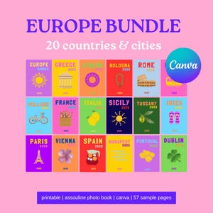 20 Travel Photo Book Templates, Travel Print Photo Book Covers Fully Customizable, Europe Luxury Printed Photo Book Mockups, Canva Template