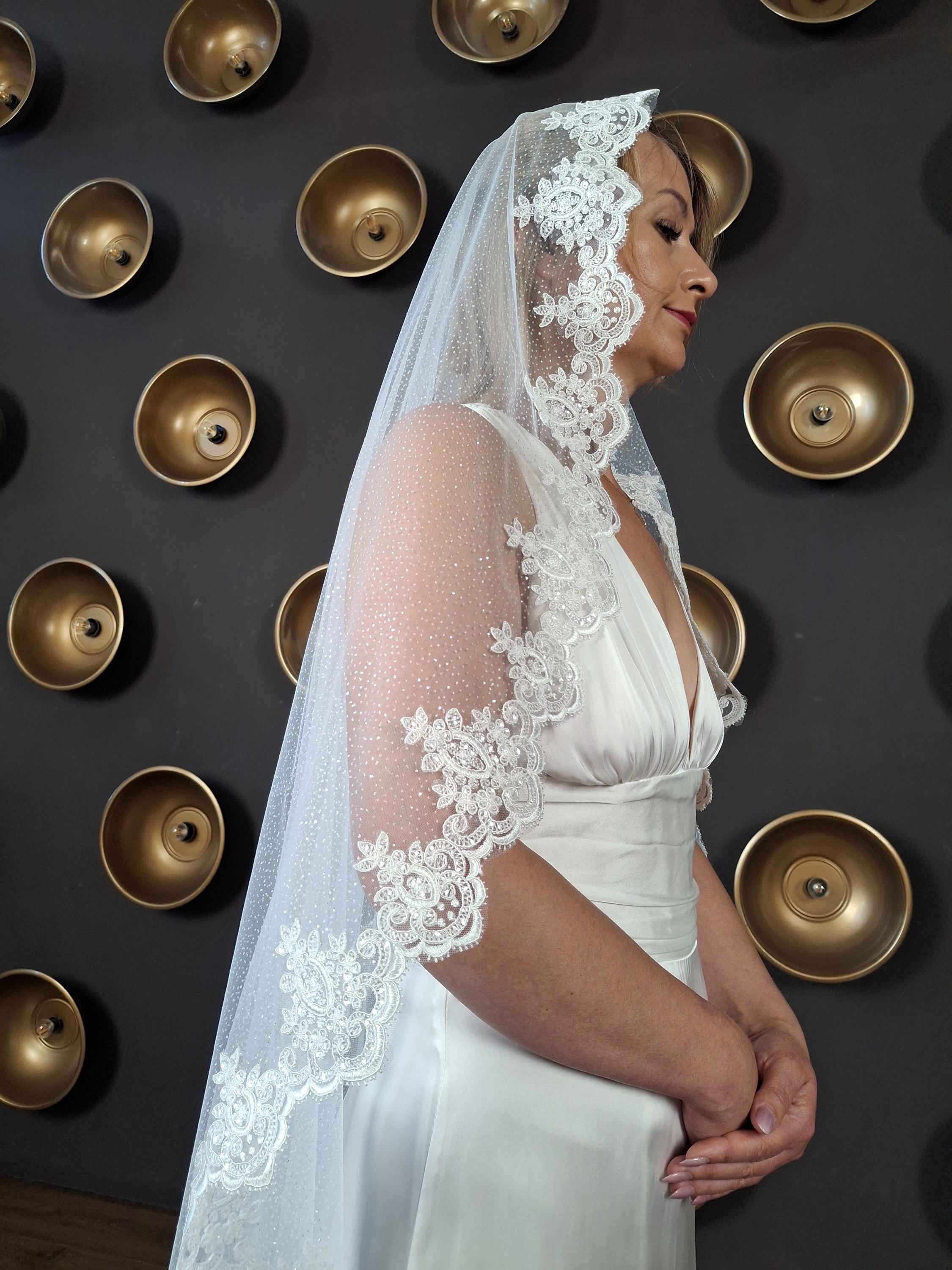 Sparkle Veils in Lace Trim Veil Cathedral Veil With Glitter 