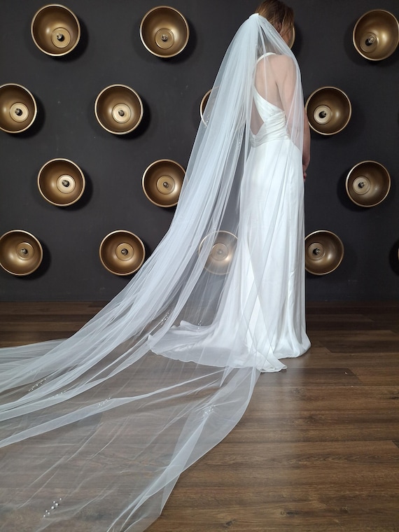 Voile De Mariée Long Ivoire En Soie Et Nylon - Avec Peigne - Neuf Avec Étiquettes
