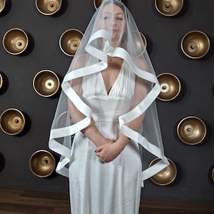 Bridal veil with satin ribbon edge classic wedding veil cathedral blusher veil Elegant Satin Trim Bridal Veil Satin Ivory Veil short veil