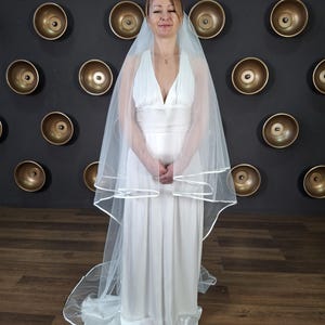 Satin edge veil in floor length veil satin trim veil Elegant veil with blusher Satin ribbon two tier veil blusher veil in satin ribbon veil