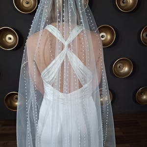 Pearl veil long pearl veil Pearl wedding veil in floor length veil Pearl chapel veil Custom wedding veil ivory with comb Pearl bridal veil