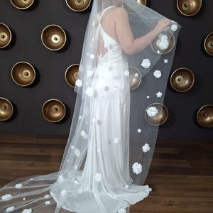 Veil with blusher ivory floral veil Wedding veil with blusher veil  Soft bridal veil with 3d flowers two tier veil in cathedral veil