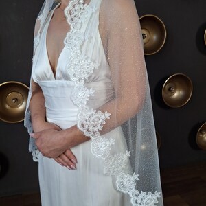 Mantilla veil lace trim veil Wedding veil knee length veil Short mantilla veil glitter veil trim lace veil Cathedral veil with shimmer veil