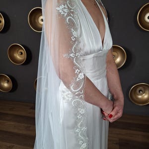 Lace veil with lace trim veil Floor length veil in chantilly lace veil  Mantilla veil ivory Lace cathedral veil Wedding veil sparkling lace