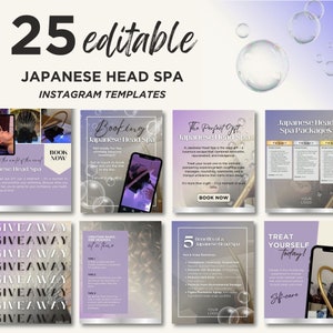 Japanese Head Spa Instagram Template Bundle: Beauty Business Marketing (Canva Social Media Template)