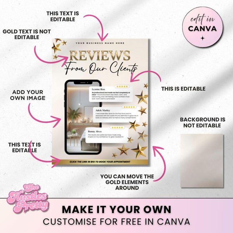 Client Review Instagram Template: Beige & Gold Beauty Post (canva ...