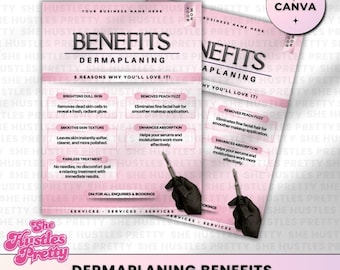 Folleto sobre los beneficios del dermaplaning: Plantilla de Canva para salón de belleza (publicación de Instagram y redes sociales) - PW