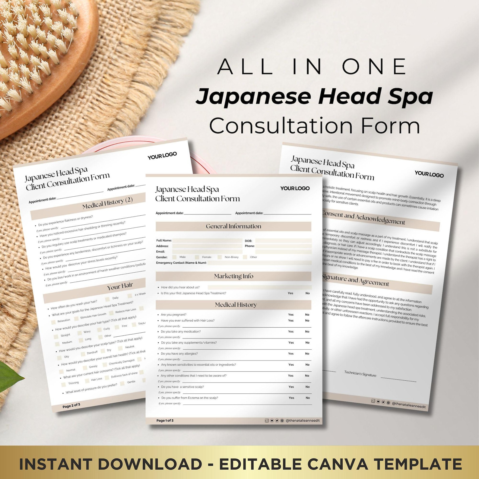 Japanese Head Spa Consultation Form: Editable Salon Consent Template