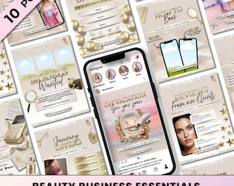 Publicaciones en redes sociales para negocios de belleza / 10 plantillas profesionales de marketing de lujo para salones y estética / Folleto de belleza editable - GN