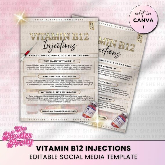 diy b12 injections B12 Injection Instagram Post Template: Beauty Clinic Flyer (DIY Canva)