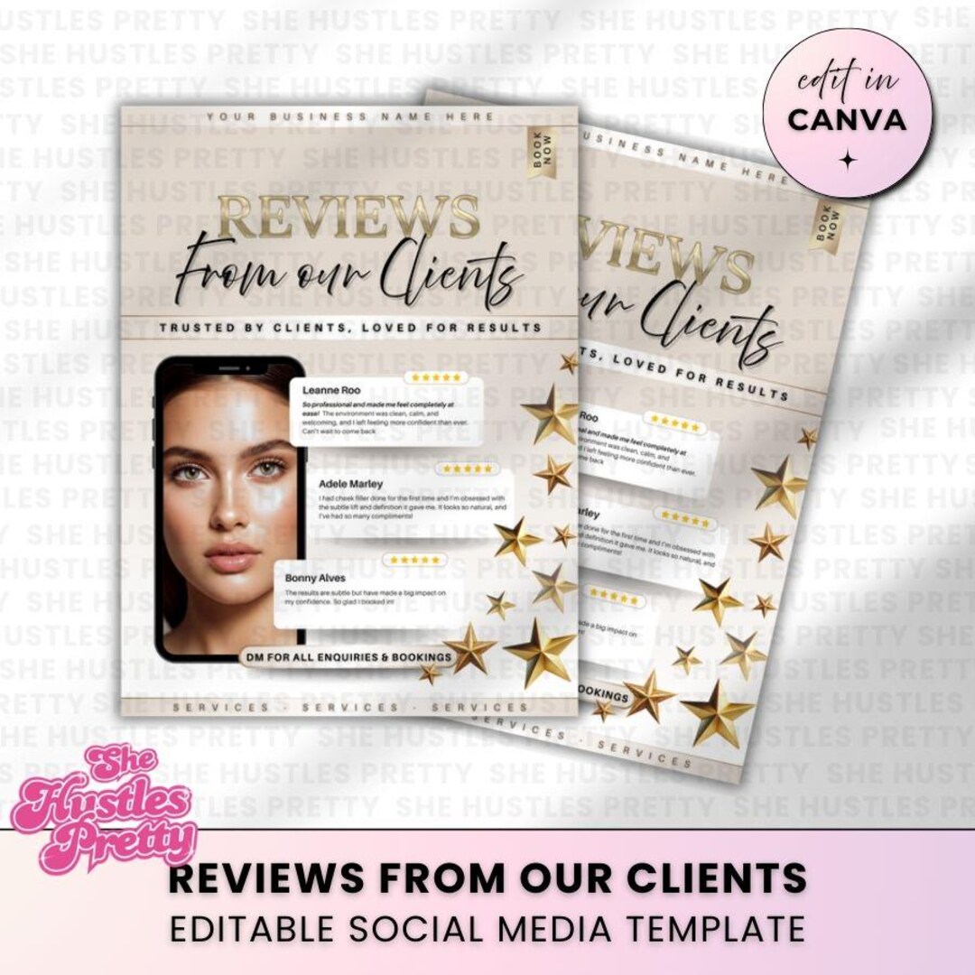 Client Review Social Media Template: Beauty Business Canva Flyer ...