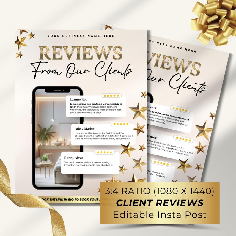 Client Review Instagram Template: Beige & Gold Beauty Post (canva ...