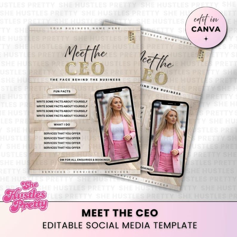 Beauty CEO Introduction Template: Beige & Gold Canva Flyer (digital ...