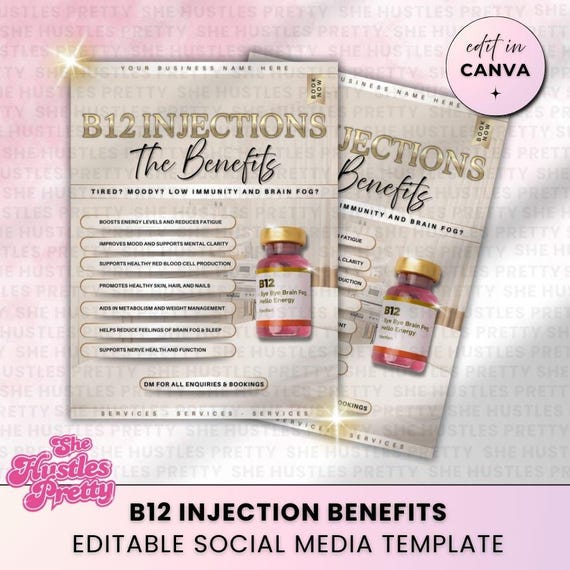 B12 Injection Social Media Template: DIY Canva Beauty Flyer (Digital Download) B12 Injection Social Media Template: DIY Canva Beauty Flyer (Digital Download)