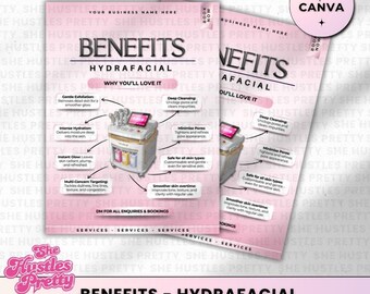 Plantilla de beneficios de HydraFacial: Publicación sobre cuidado de la piel en redes sociales (Canva editable, descarga digital)