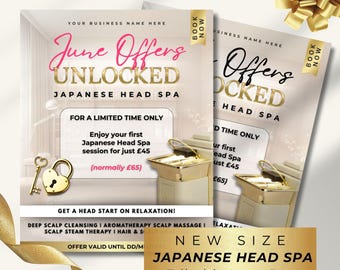 Japanese Head Spa Instagram Post Template: Beige & Gold (Canva Editable)