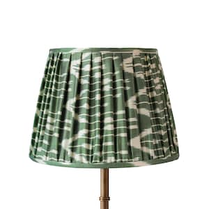 Green Ikat Pleated Lampshade: Handmade Bohemian Table Lamp Home Decor Lighting