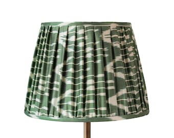 Green Ikat Pleated Lampshade: Handmade Bohemian Table Lamp Home Decor Lighting