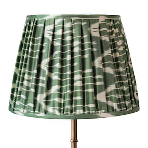 Green Ikat Pleated Lampshade: Handmade Bohemian Table Lamp