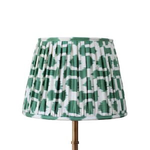 Handmade Green Ikat Pleated Fabric Lampshade, Boho Table Lamp , Vintage