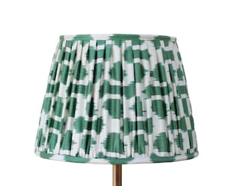 Handmade Green Ikat Pleated Fabric Lampshade, Boho Table Lamp , Vintage