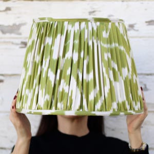 Handmade Green Ikat Lampshade: Pleated Fabric Lighting
