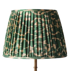 Handmade Pleated Ikat Lampshade: Green & Beige Fabric Lighting